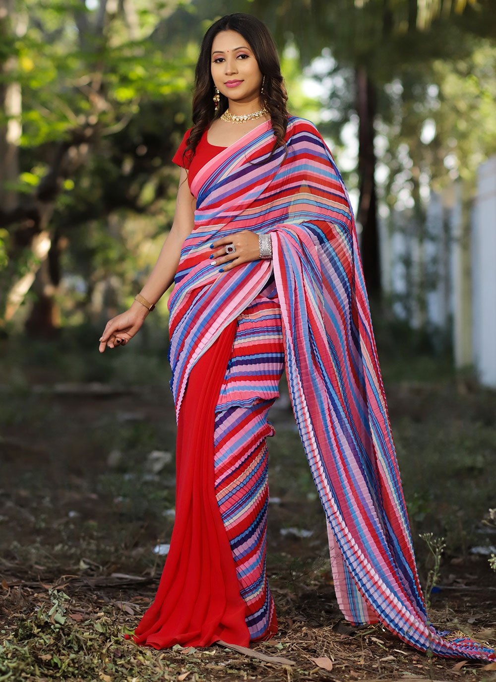 Georgette Multi Colour Digital Print Designer Sari