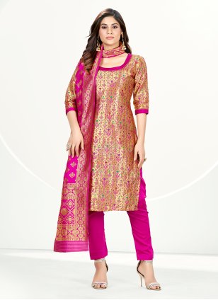 Gold Banarasi Silk Woven Pant Style Suit