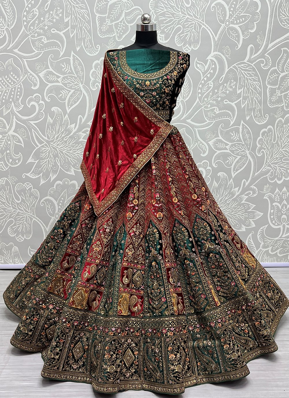 Maroon Bridal Lehenga Chunri Indian Ethnic Lengha Choli Wedding Wear Velvet  Sari | eBay