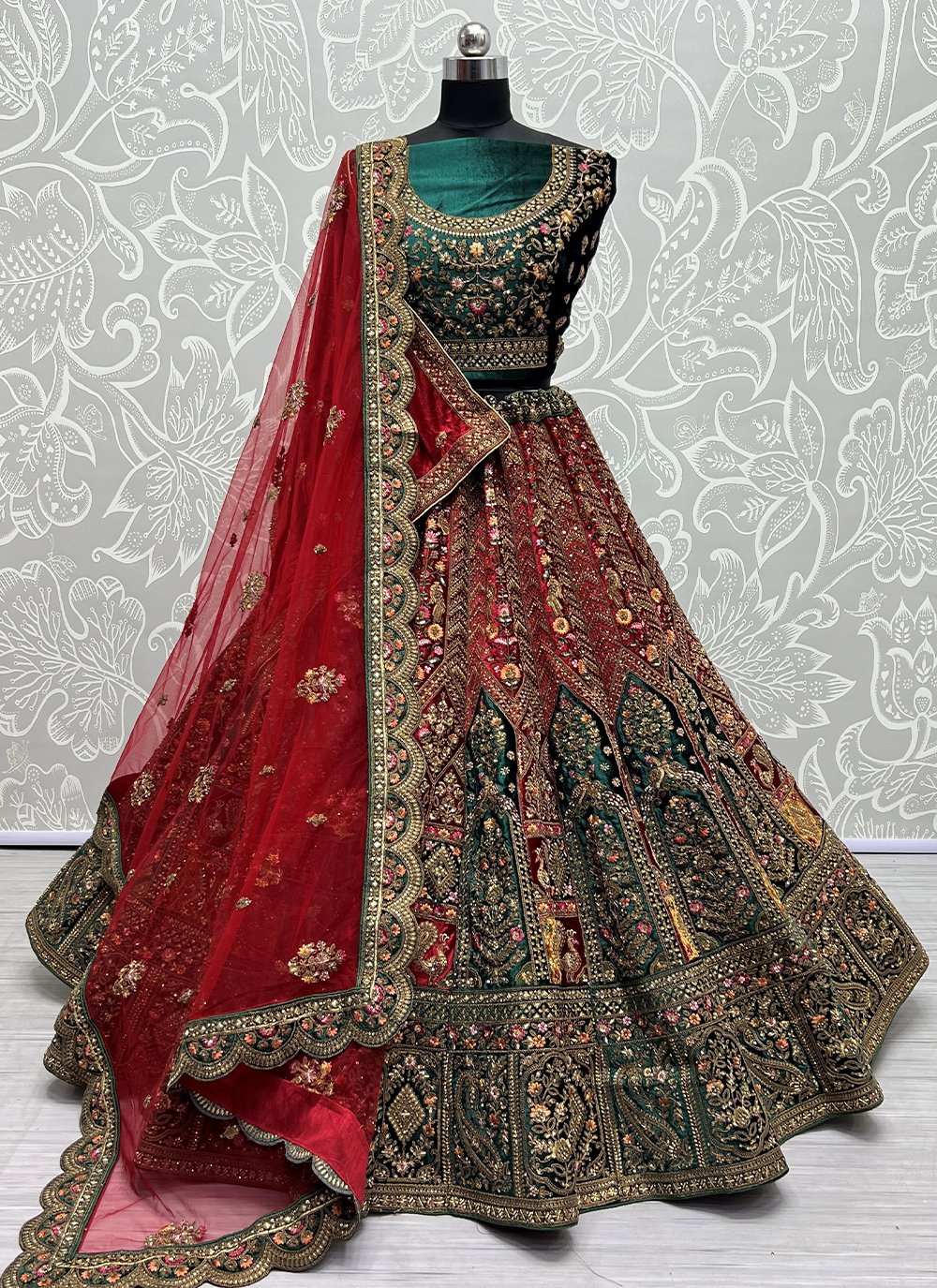 Bridal Maroon Lehenga Choli With Floral Resham Embroidery 2314LG07