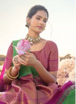Green and Purple Kanjivaram Silk Jacquard Designer Saree