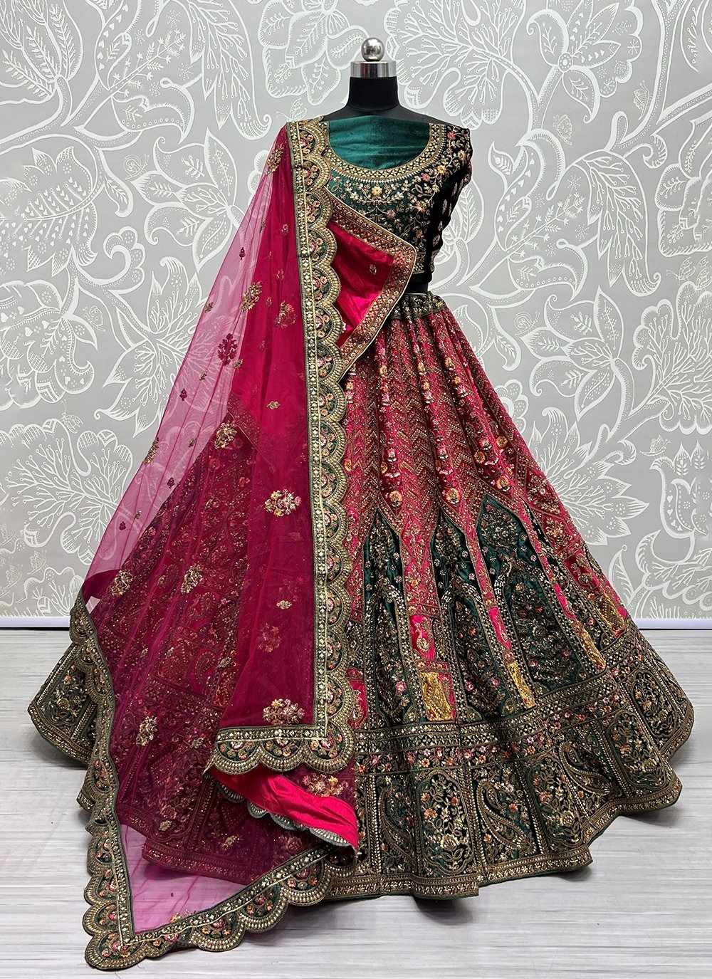 Rani Color Wedding Collection Semi - Stiched Lehenga Choli :: ANOKHI FASHION