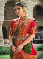 Green and Red Satin Weaving Trendy Sari
