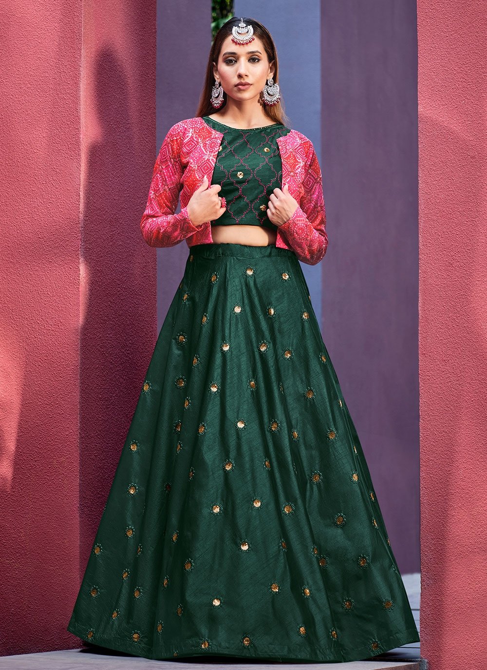 Georgette wedding look lehenga choli in dark green - G3-GCS0851 |  G3fashion.com