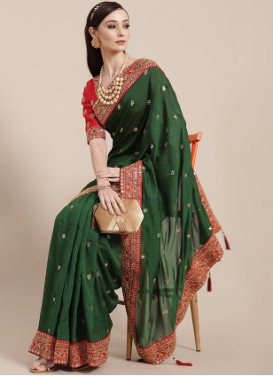 Green Art Silk Embroidered Traditional Saree
