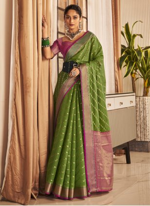 Green Banarasi Silk Weaving Designer Sari