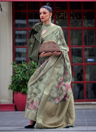 Green Brasso Printed Classic Sari