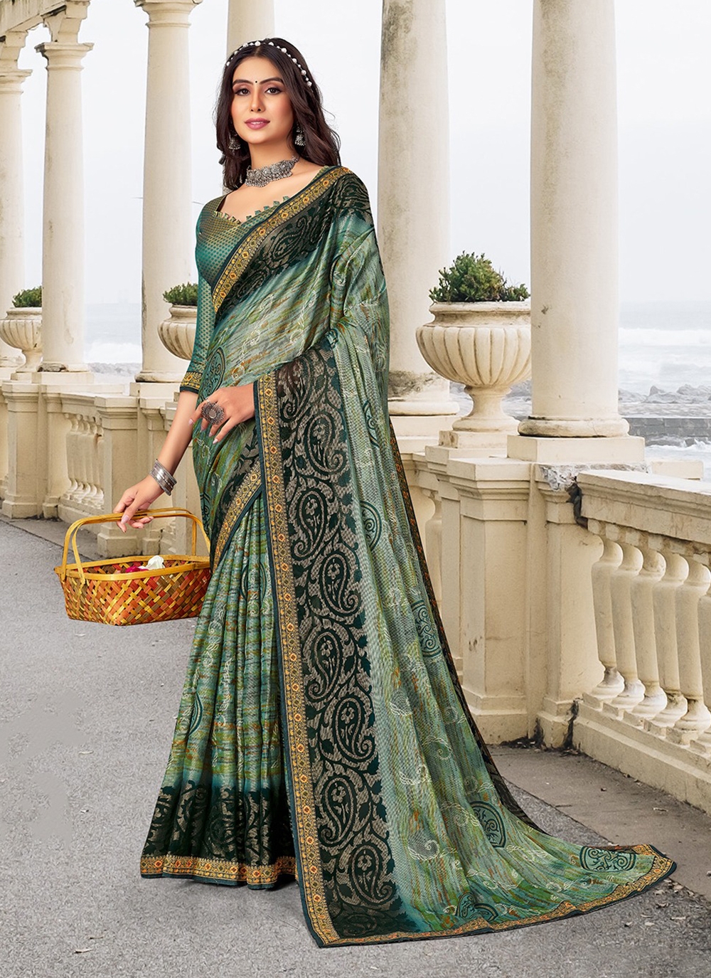 Mk Fashion Party Wear Printed Brasso Sarees, 6.3 m (with blouse piece) at  Rs 585/piece in Surat