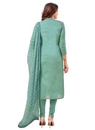 Green Chanderi Embroidered Churidar Suit
