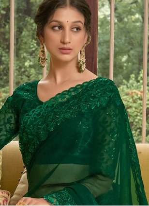 Green Chiffon Lace Contemporary Sari