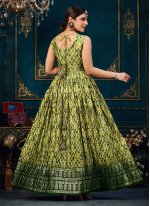 Green Chinon Digital Print Floor Length Gown
