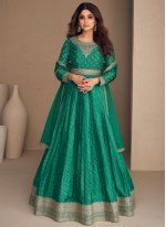Green Chinon Embroidered Designer Gown