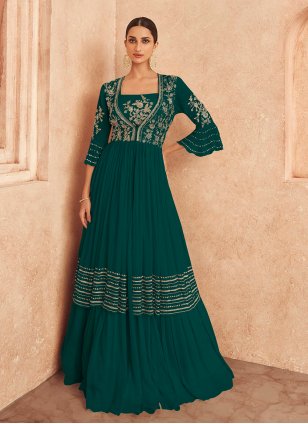 Buy 52/XXL Size Ankle Length Green Indian Gowns Online for Women in USA
