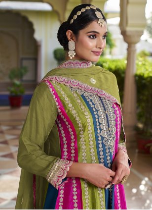 
                            Green Chinon Embroidered Salwar suit