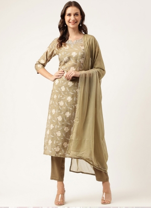 Olive Green Cotton  Casual Salwar suit