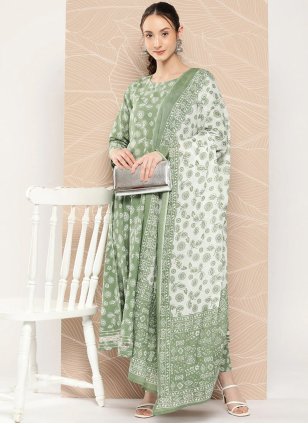 Green Cotton  Printed Trendy Salwar Kameez
