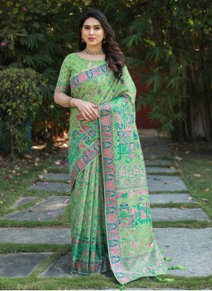 Green Cotton  Printed Trendy Saree