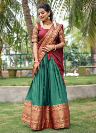 Green Cotton  Weaving Lehenga Choli