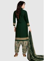 Green Crepe Printed Straight Salwar Suit