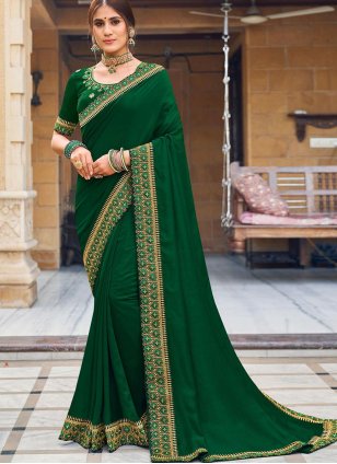 Green Embroidered Ceremonial Traditional Saree