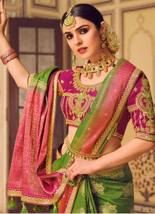Green Fancy Fabric Border Designer Sari