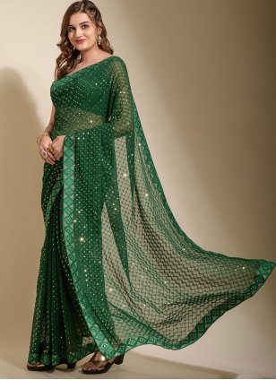 Green Festival Georgette Designer Sari