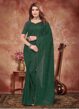 Green Georgette Embroidered Contemporary Saree