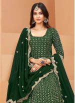 Green Georgette Embroidered Floor Length