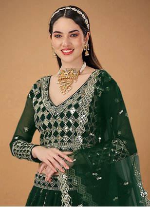 Green Georgette Embroidered Lehenga Choli for Wedding