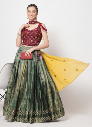 Green Georgette Embroidered Lehenga Choli for Party Wear