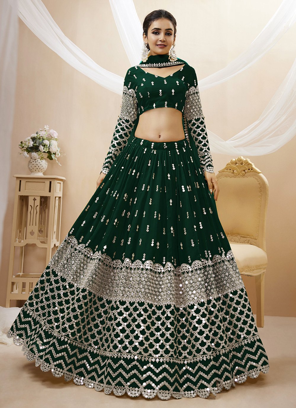 Buy Halfsaree Studio Gray Traditional Zari Woven Banarasi Silk Green  Lehenga Choli Online at Best Prices in India - JioMart.