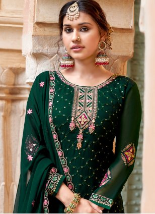 
                            Green Georgette Embroidered Palazzo Salwar Suit