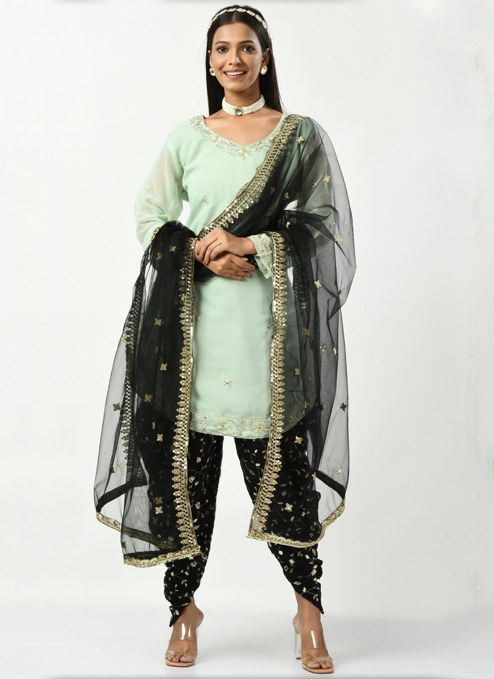 Beautiful Traditional Punjabi Suit Salwar Kameez Ethnic Green Silk Punjabi  Dress | eBay