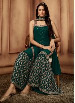 Green Georgette Embroidered Palazzo Straight Salwar Suit