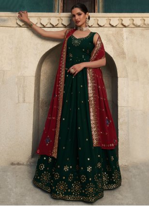 Green Georgette Embroidered Trendy Floor Length Gown