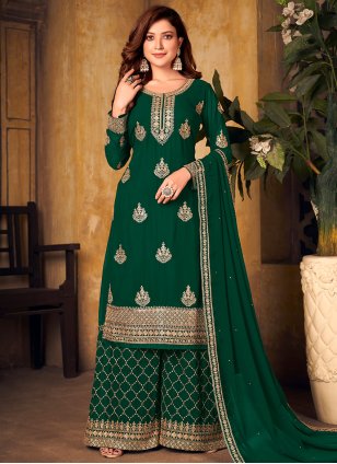 Green Georgette Foil Print Pakistani Salwar Suit