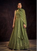 Green Georgette Mirror Designer Gown
