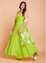 Green Georgette Plain Simple Party Wear Gown