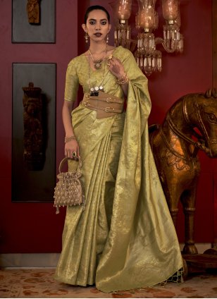 Green Handloom Silk Weaving Classic Sari