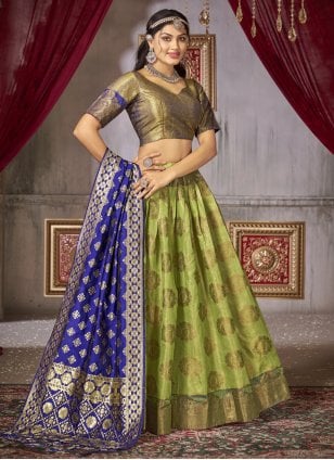 Mirrior Work Lehenga Choli For Mehndi Function - Evilato