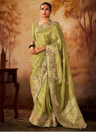 Green Kanjivaram Silk Embroidered Designer Saree