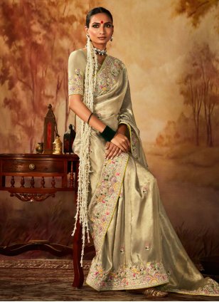 Green Kanjivaram Silk Embroidered Designer Sari