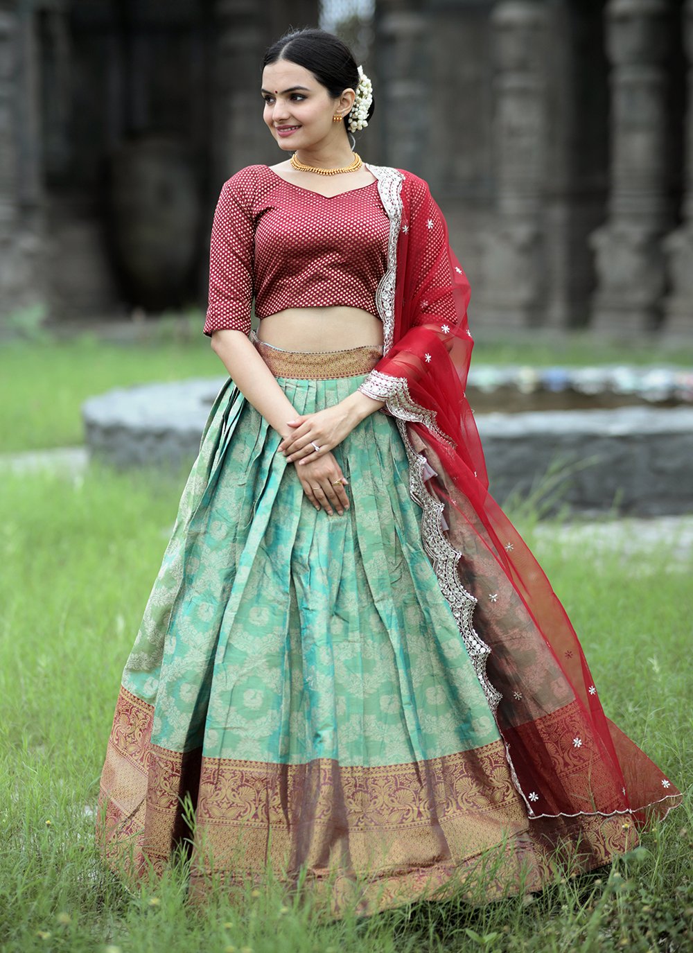 Buy Online Green Kanjivaram Silk Weaving Lehenga Choli : 90252 - Lehenga