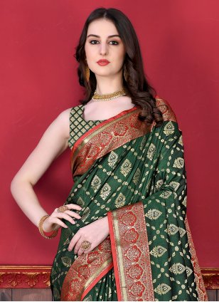 Green Katan Silk Border Trendy Saree