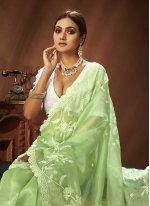 Green Khaddar Embroidered Trendy Saree
