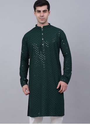 Green Kurta in Rayon with Embroidered work for Men