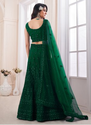 Designer Green Net Dori Embroidery Work Lehenga Choli For Wedding
