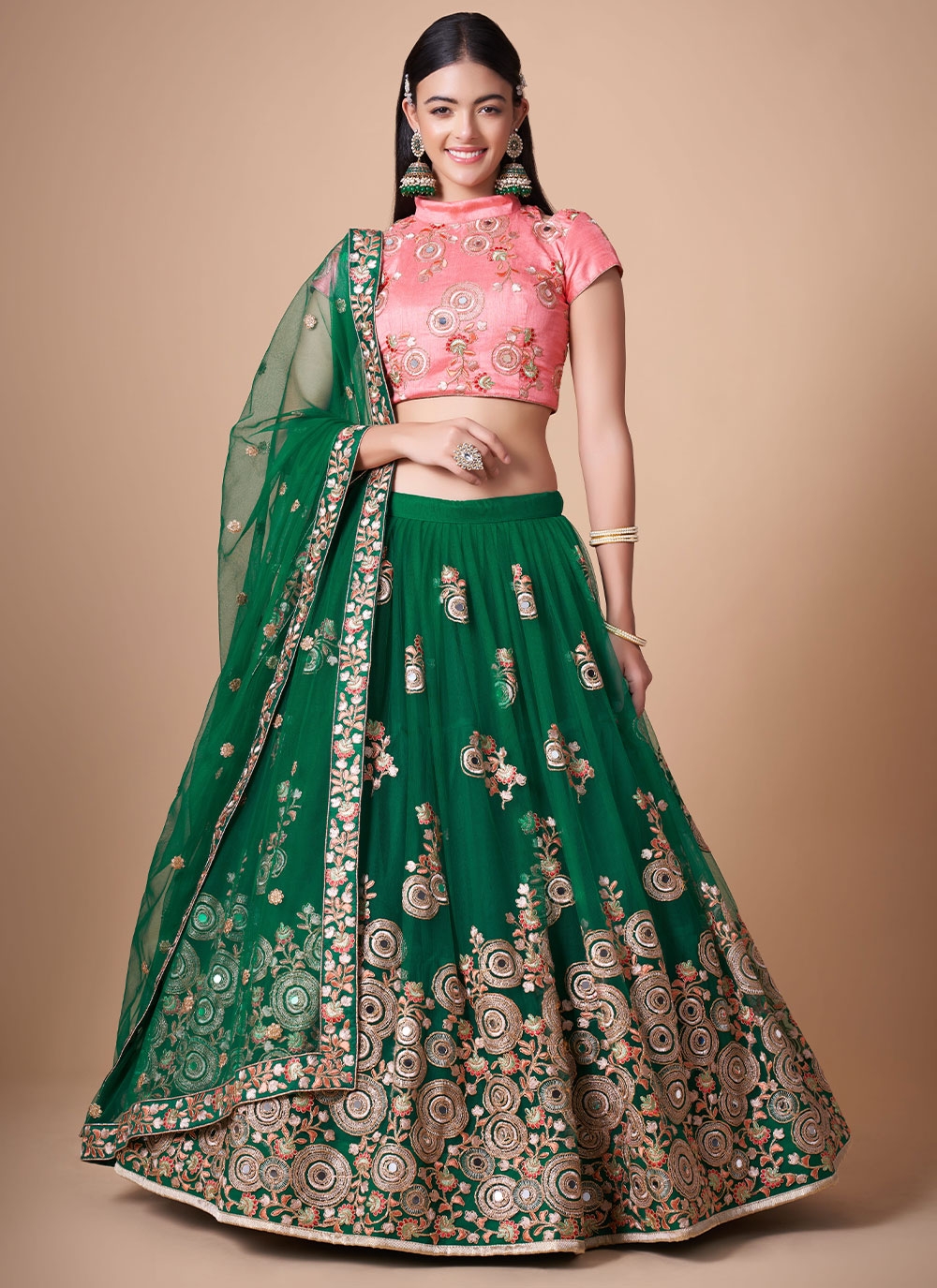 Green and pink on sale lengha