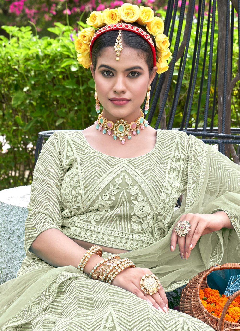 Buy Imitation Golden Design Stone Necklace Set | Lehenga-Saree