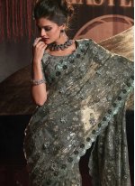 Green Net Embroidered Classic Sari
